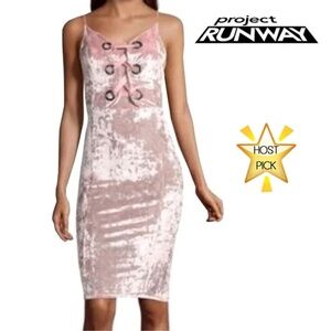 PROJECT RUNWAY Sheath Dress Velvet Grommets Corset Front Bodice Plunge Neck